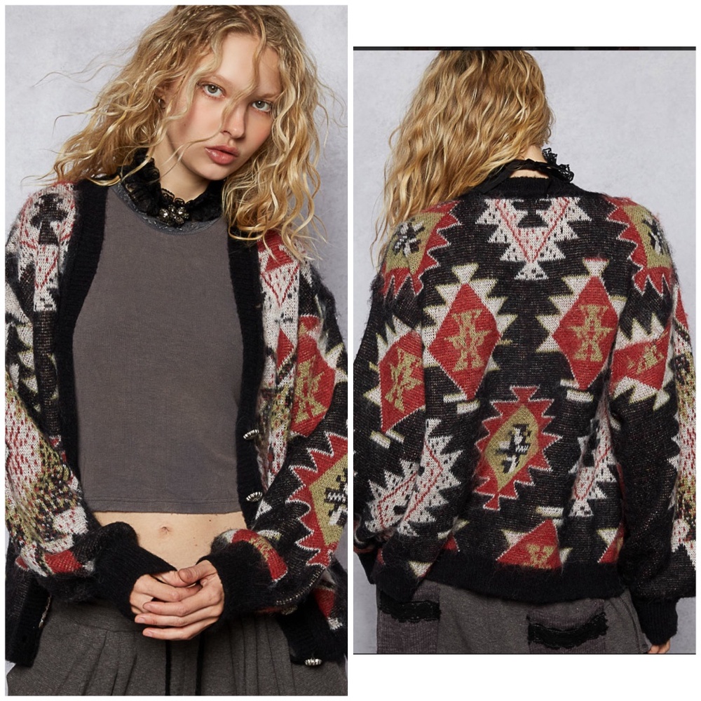 POL CARDIGAN SWEATERS Black Multi & Olive Multi - 2 COLORS IN THE LISTING - Picture 3 of 12